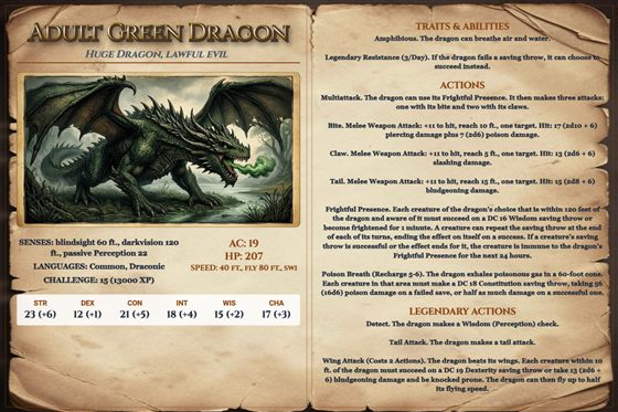 Adult Green Dragon monster card